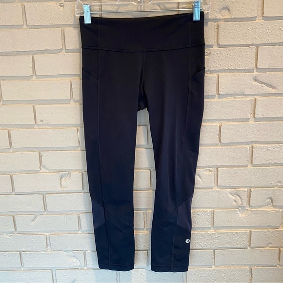 Lululemon Pace Rival 22'' Crop Leggings Luxtreme Side Pockets Run Black Women 4 - Picture 5 of 14